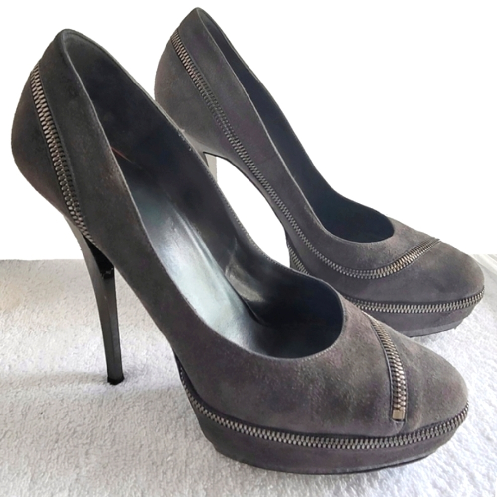 Gucci Pixie Gray Suede Pixie Pump Zipper Platform… - image 2